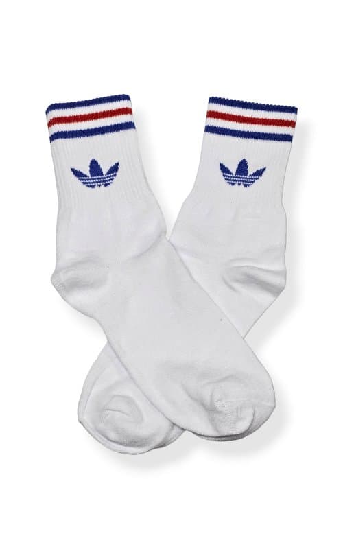 Media Caña Premium Adidas Base Blanca 3 lineas Azul, Roja, Azul - MLP