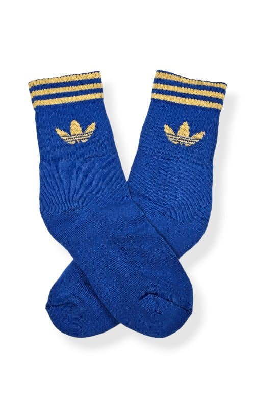 Media Caña Premium Adidas Base Azul 3 lineas Amarillas - MLP
