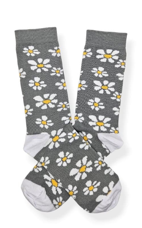 Media Caña Clasic Margaritas Base Gris TP Blanco - CNT