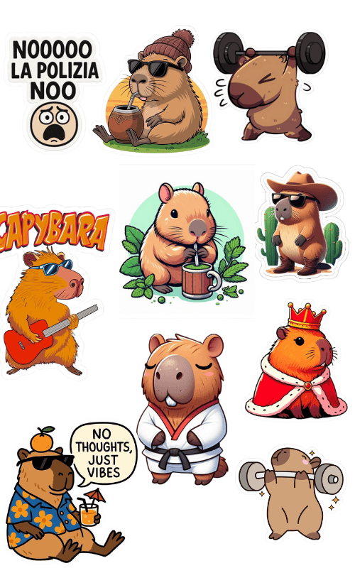 Plancha de Stickers Vinlo Capy Bara ( 10 )