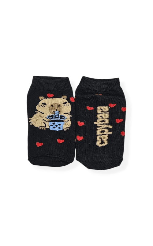 Kids Soquete Carpincho Capy Bara Tomando Mate Base Negra - CSK
